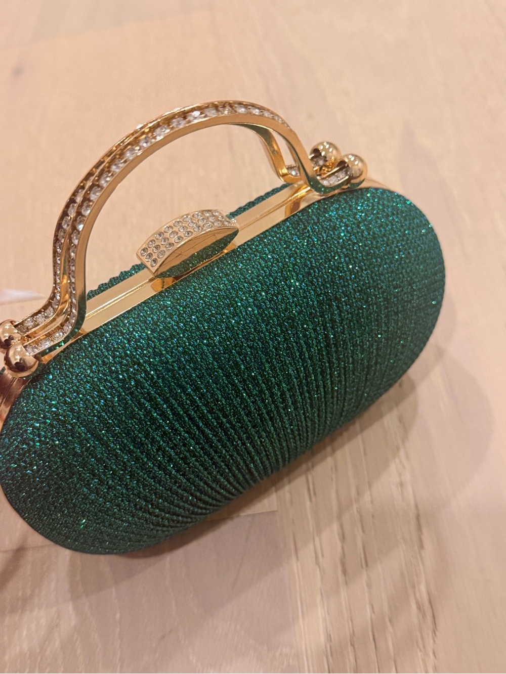 Emerald Glitter Evening Clutch Handbag - Gold Hardware